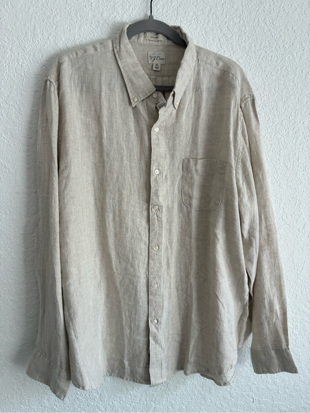 J. Crew Men's Beige Linen Button-Down Shirt